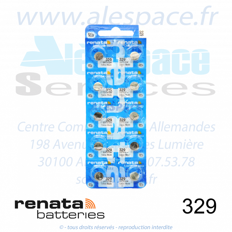 RENATA 329 MP - SR731SW - Pile de montre 1,55V - Blister x10 Piles - Photo 001 RENATA 329 MP - SR731SW - Pile de montre 1,55V - Blister x10 Piles - Photo 001