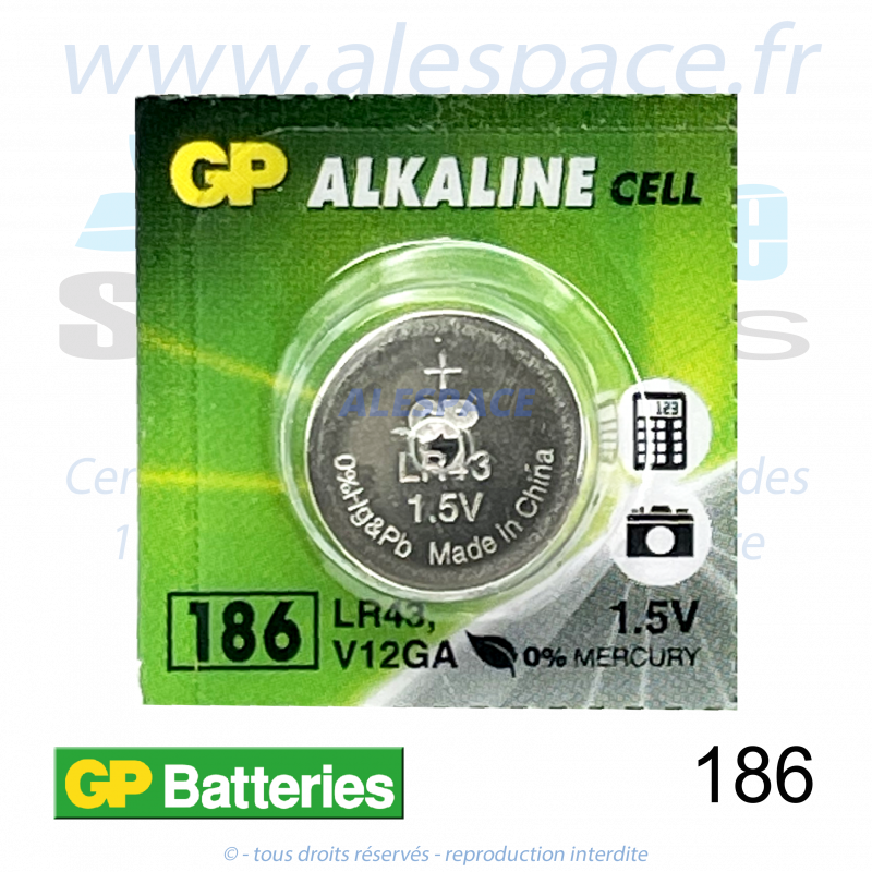 GP BATTERIES 186 - LR43 - V12GA - Pile bouton Alcaline - 1,5V - Photo 001 GP BATTERIES 186 - LR43 - V12GA - Pile bouton Alcaline - 1,5V - Photo 001