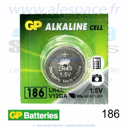 GP BATTERIES 186 - LR43 - V12GA - Pile bouton Alcaline - 1,5V - Blister x2 Piles - Photo 002