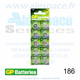 GP BATTERIES 186 - LR43 - V12GA - Pile bouton Alcaline - 1,5V - Blister x10 Piles - Photo 001