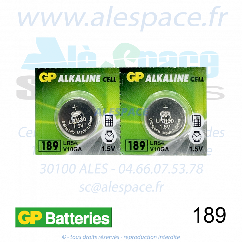 GP BATTERIES 189 - LR54 - V10GA - Pile bouton Alcaline - 1,5V - Blister x2 Piles - Photo 001 GP BATTERIES 189 - LR54 - V10GA - Pile bouton Alcaline - 1,5V - Blister x2 Piles - Photo 001